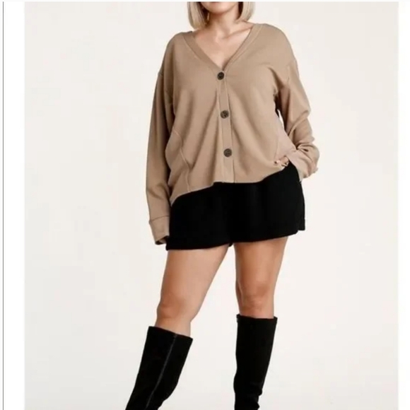 Almond Color Button Up Cardigan - Picture 1 of 5